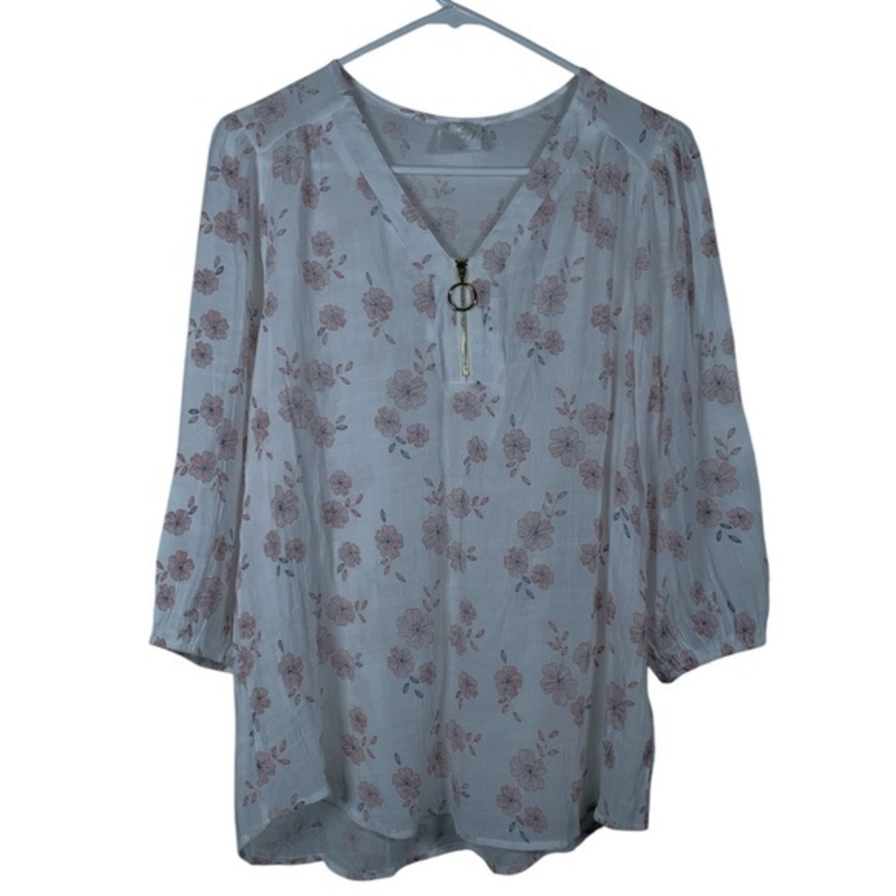 Siren Lily White Floral Blouse Size Petite Large EUC #0950-AZ